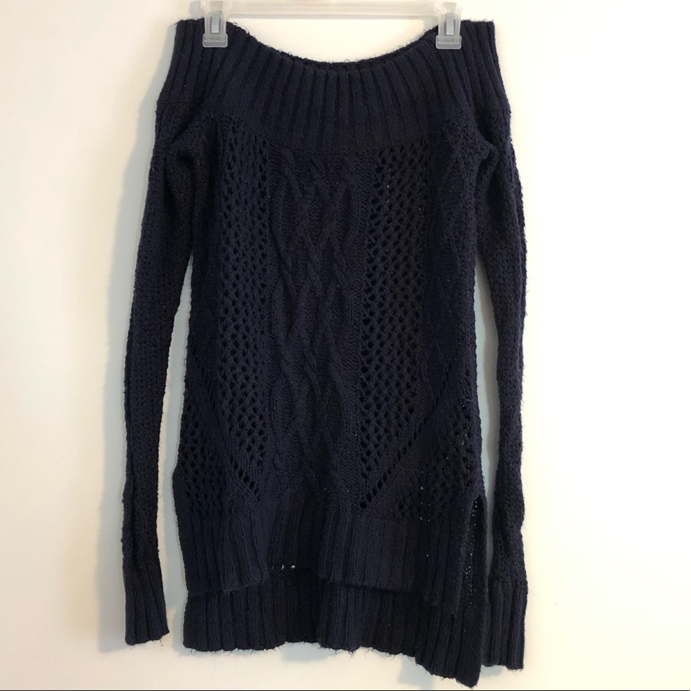 Navy Blue Off Shoulder Sweater